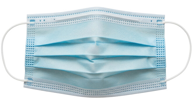 Isolated blue medical face mask for protection against viruses, illness, and bacteria