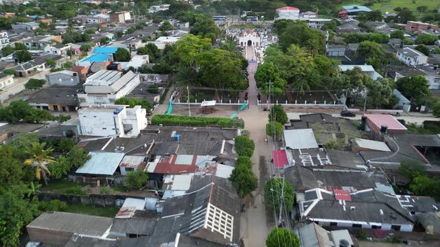 Aerial view of the picturesque cemetery in the colonial town of Santa Cruz de Mompox (Momp&oacute;s) in the Bol&iacute;var Department in Colombia