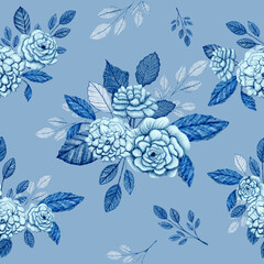 Seamless Floral with blue roses