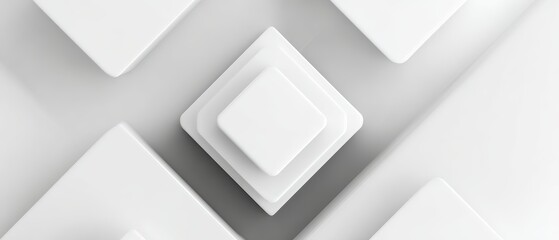 Minimalist white square tiles arranged on a clean modern white surface with layered geometric design for contemporary interior decor