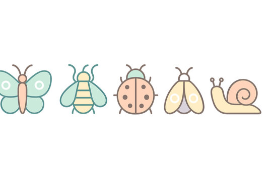 colorful insects: butterfly, bee, ladybug, moth, snail clip art preview