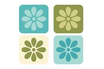 Stylized daisy floral design elements in mid-century modern style with muted teal and olive green