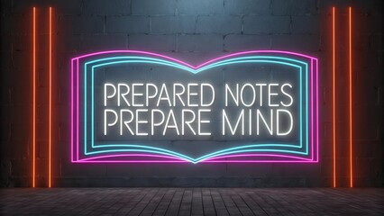 Neon Sign with Open Book Icon and Motivational Quote on Wall