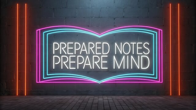 Neon Sign with Open Book Icon and Motivational Quote on Wall