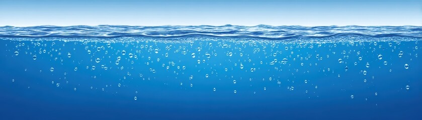 Close-up underwater view of clear blue water surface with bubbles and ripples in a natural aquatic environment