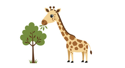 Obraz premium Cartoon Giraffe Eating Leaves from a Tree.