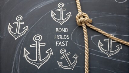 Nautical Theme with Rope Knot and Chalk Drawn Anchors on Blackboard