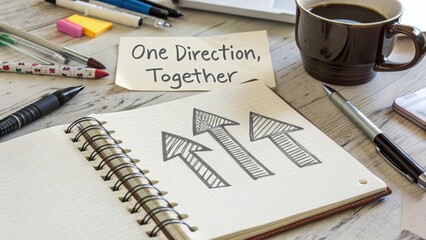 Motivational Workspace with Coffee and Directional Arrows Sketch