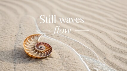 Nautilus Shell Resting on Sandy Beach with Gentle Waves and Serenity