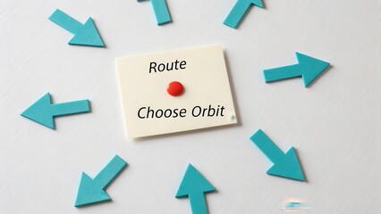Navigation Route Selection with Arrows and Pin on White Background