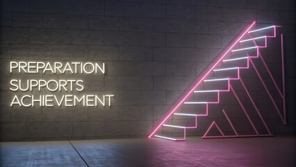 Neon Stairs with Inspirational Quote on Wall in Modern Interior Space