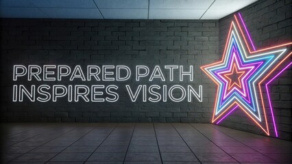 Neon Star Design with Inspiring Words in Modern Indoor Space