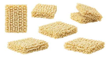 Isolated Instant Noodles Bricks, Asian Pasta Plates, Uncooked Chow Mein Food, Fast Meal Blocks