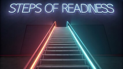 Neon Steps of Readiness for Progress and Innovation Concept