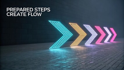 Neon Arrows Lighting Up Pathway for Direction and Guidance