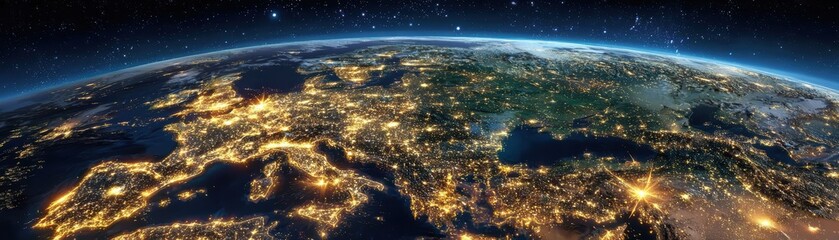 breathtaking view of Earth from space showcasing city lights and natural landforms illuminated in a stunning celestial scene at night