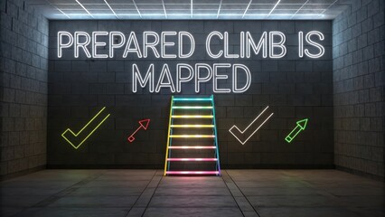 Neon Art Design with Prepared Climb Mapped Sign in Modern Space