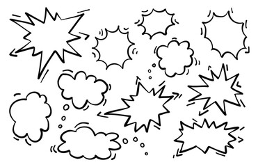 Vector illustration. Hand drawn comic black frames, doodle speech bubles.