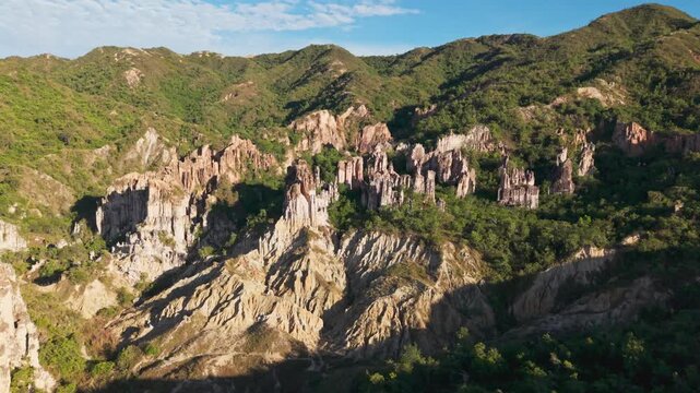 forward Stunning aerial footage showcasing the unique rock formations of los estoraques national park