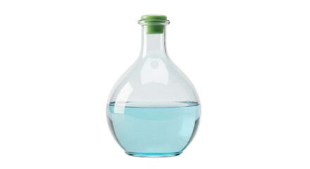 Isolated lab flask with blue liquid, laboratory equipment for chemical or scientific experiments