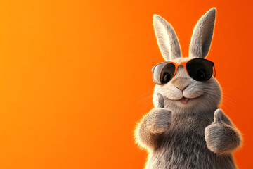 Cool bunny showcases rabbit humor; radiating awesome charm and thumbs up. Design combines style with animal portrait; delivering adorable pet charm; and embodying joyful spirit. 