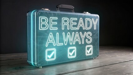 Neon Light Sign on Briefcase with Message to Be Ready Always