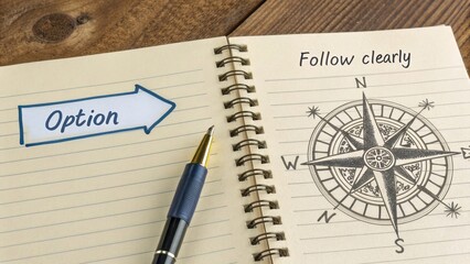Notebook with Compass Illustration Showing Options and Direction