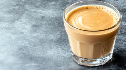 Masala Chai Tea in Glass: Creamy Indian Tea with Swirls, Traditional Beverage, Warm Drink, Cozy Still Life, Minimalist Photography, Cafe Drink