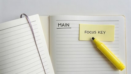 Notebook with Highlighted Focus Key and Blank Pages for Writing