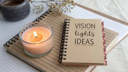 Notebook with Inspirational Quote, Candle, and Minimalist Decor