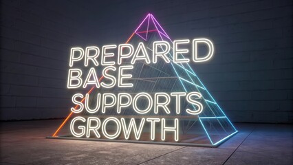 Neon Pyramid Structure Displaying Prepared Base Supports Growth Concept