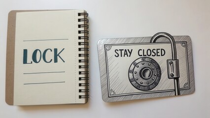 Notebook with Lock Theme and Stay Closed Sign Illustration