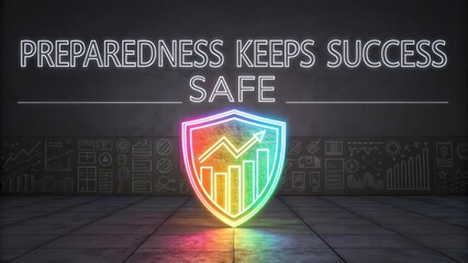 Neon Shield with Graph and Quote for Business Success and Safety