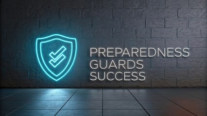 Neon Shield Symbol with Quote on Success and Preparedness Concept
