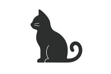 Minimalist black silhouette of a domestic cat sitting in profile with a curled tail