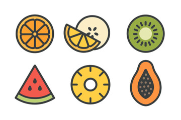 Colorful collection of sliced tropical and citrus fruits: orange, kiwi, pineapple, watermelon, papaya