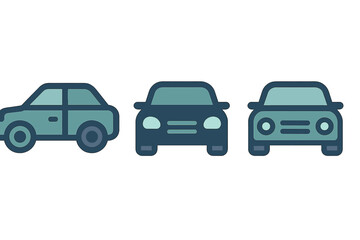 Fototapeta premium Three modern stylized automobiles in various perspectives for transportation