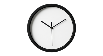 Isolated clock on blank face showing time at ten past ten, minimalistic design