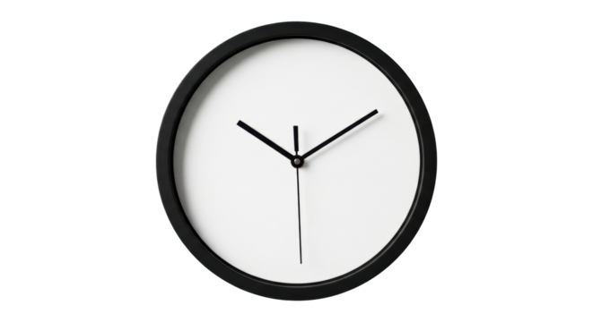 Isolated clock on blank face showing time at ten past ten, minimalistic design