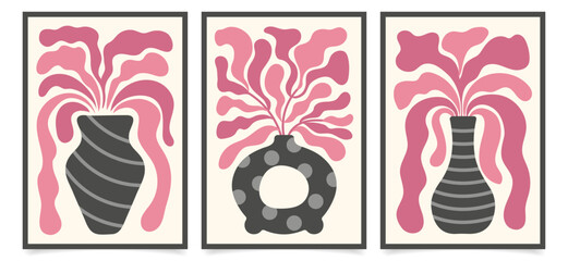 A set of postcards with floral motifs. Contemporary tapestries with flowers and plants. 