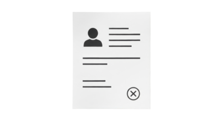 Isolated icon showing personal data form, including name, lines of information, with X mark