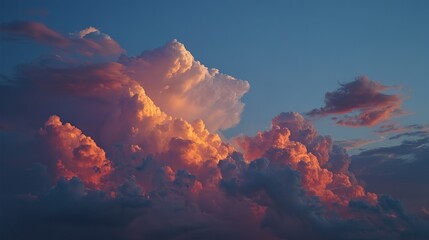 Orange Pink Sunset Large Clouds: Sky Light and Shadow Natural Landscape