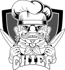 Funny chef, outline illustration design