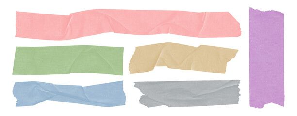 Torn Wrinkled Colorful Masking Tape Strips Collection Isolated Adhesive Washi Tape Design Elements and Scrapbook Decals
