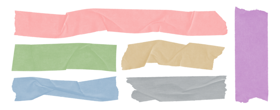Torn Wrinkled Colorful Masking Tape Strips Collection Isolated Adhesive Washi Tape Design Elements and Scrapbook Decals