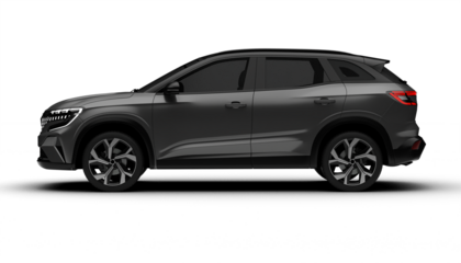 A 3D render of a hybrid grey C-SUV showing its full left side on a transparent background, highlighting sleek design and eco-friendly technology...