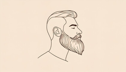 Minimalist Line Art Portrait of a Bearded Man with Stylish Haircut.