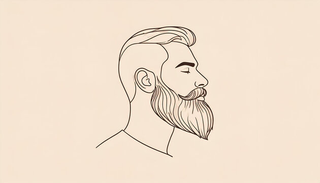 Minimalist Line Art Portrait of a Bearded Man with Stylish Haircut.