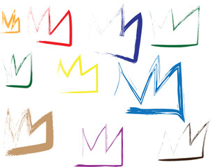 Colorful Hand-Drawn Crowns Pattern on White Background | Playful Royalty Icons for Design Elements, Branding and Creative Projects