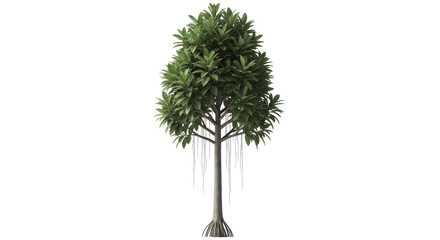 Fototapeta premium Isolated banyan tree with aerial roots showing from afar against a clear, light background